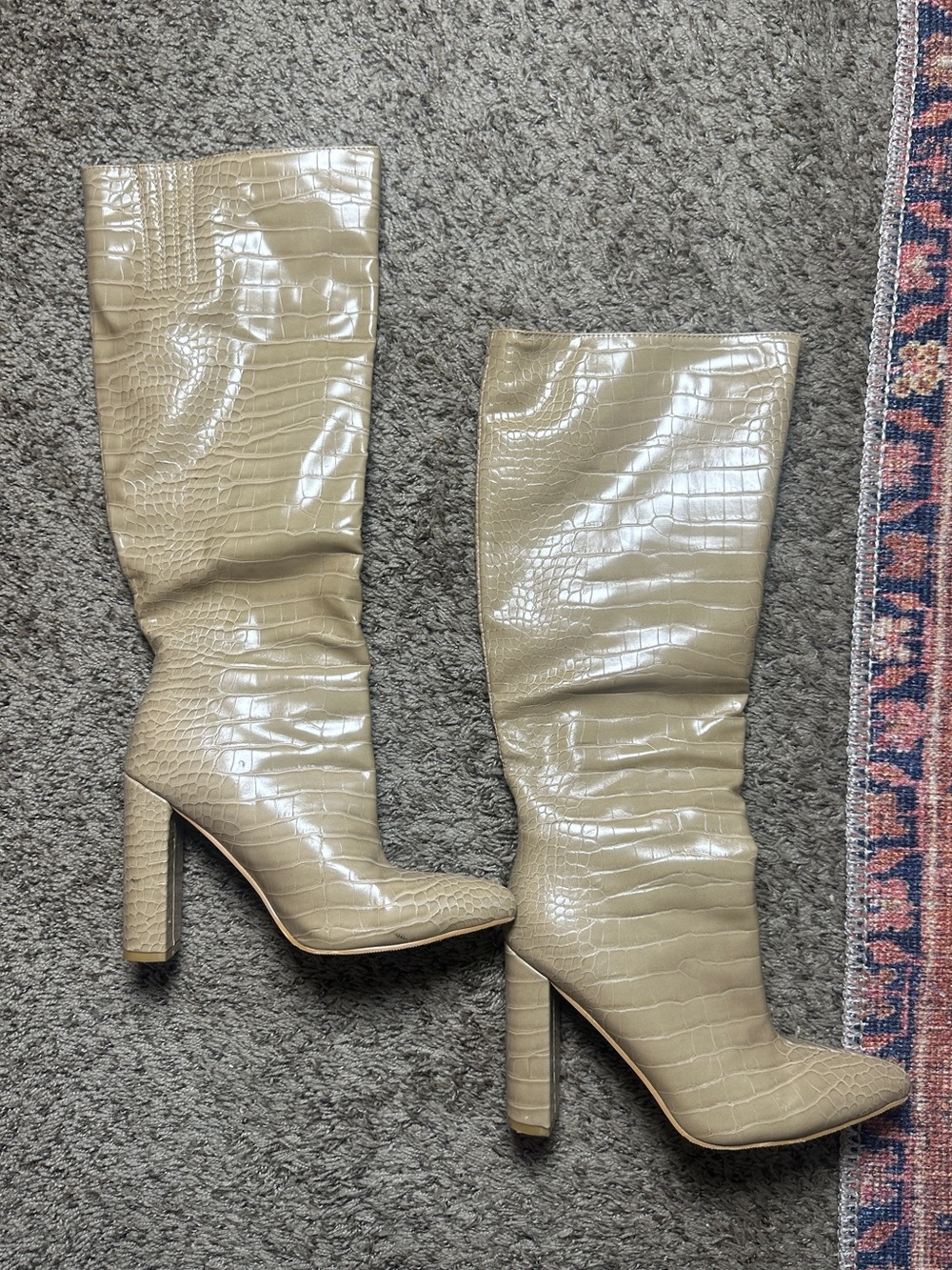 Pretty Little Thing Croc Knee High Boots 6